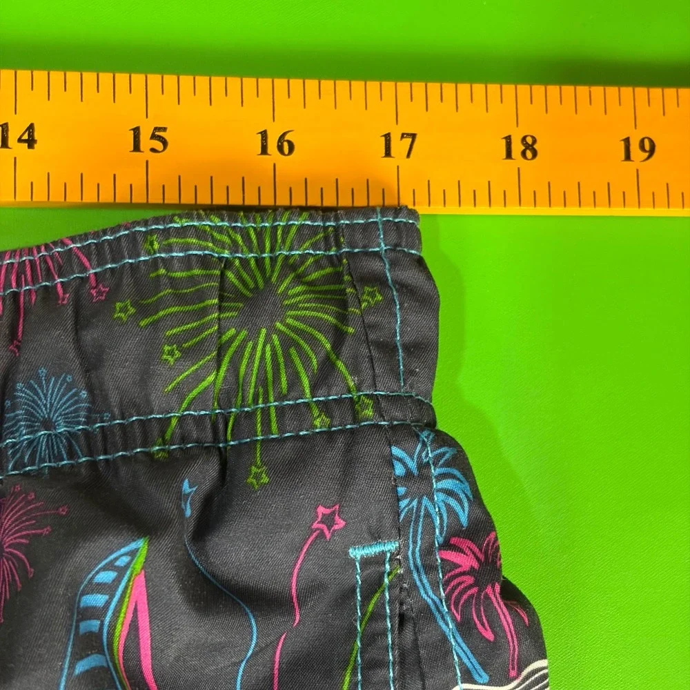 Beach Bros Swim Trunks Mens L Black Tropical Neon AOP Surf Board Shorts Vacation